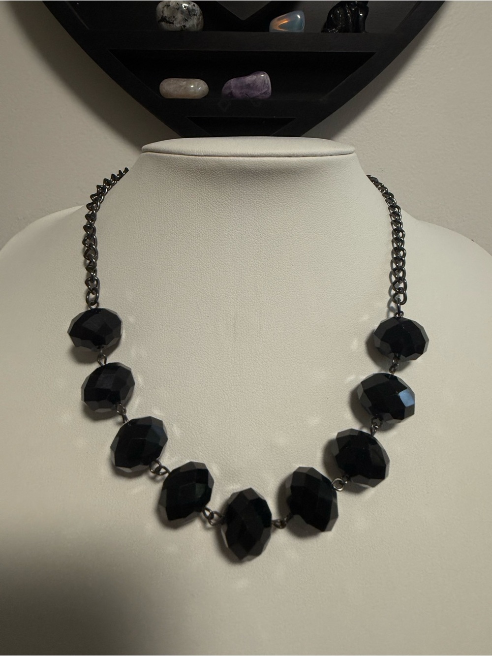 Vintage Nygard Black Faceted Beaded Statement Necklace